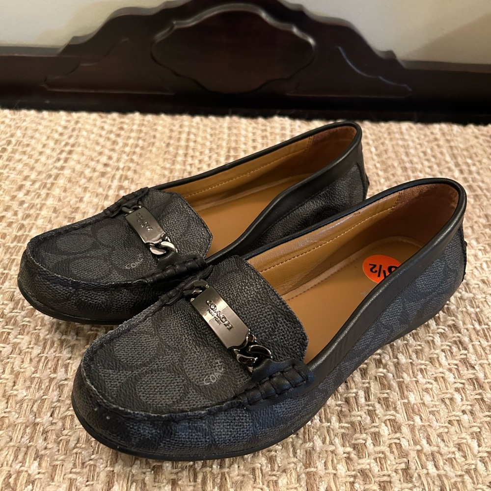 COACH LOGO Olive Monogram Signature Loafers Shoes Black Gray A00261 Women 5.5 B
